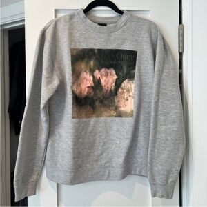 Gray Obey Floral New Times Will Come Crewneck Sweatshirt [Small]